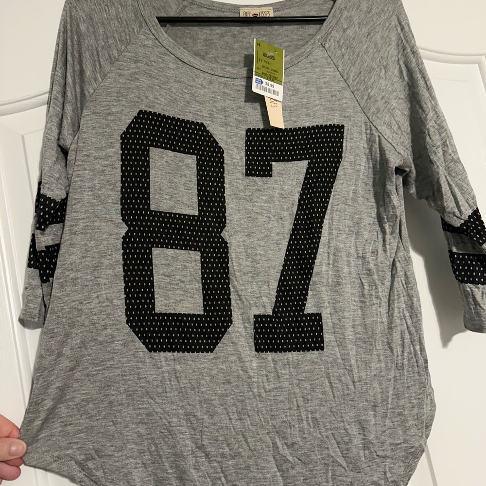 Free Kisses Gray and Black Long Sleeve Tee